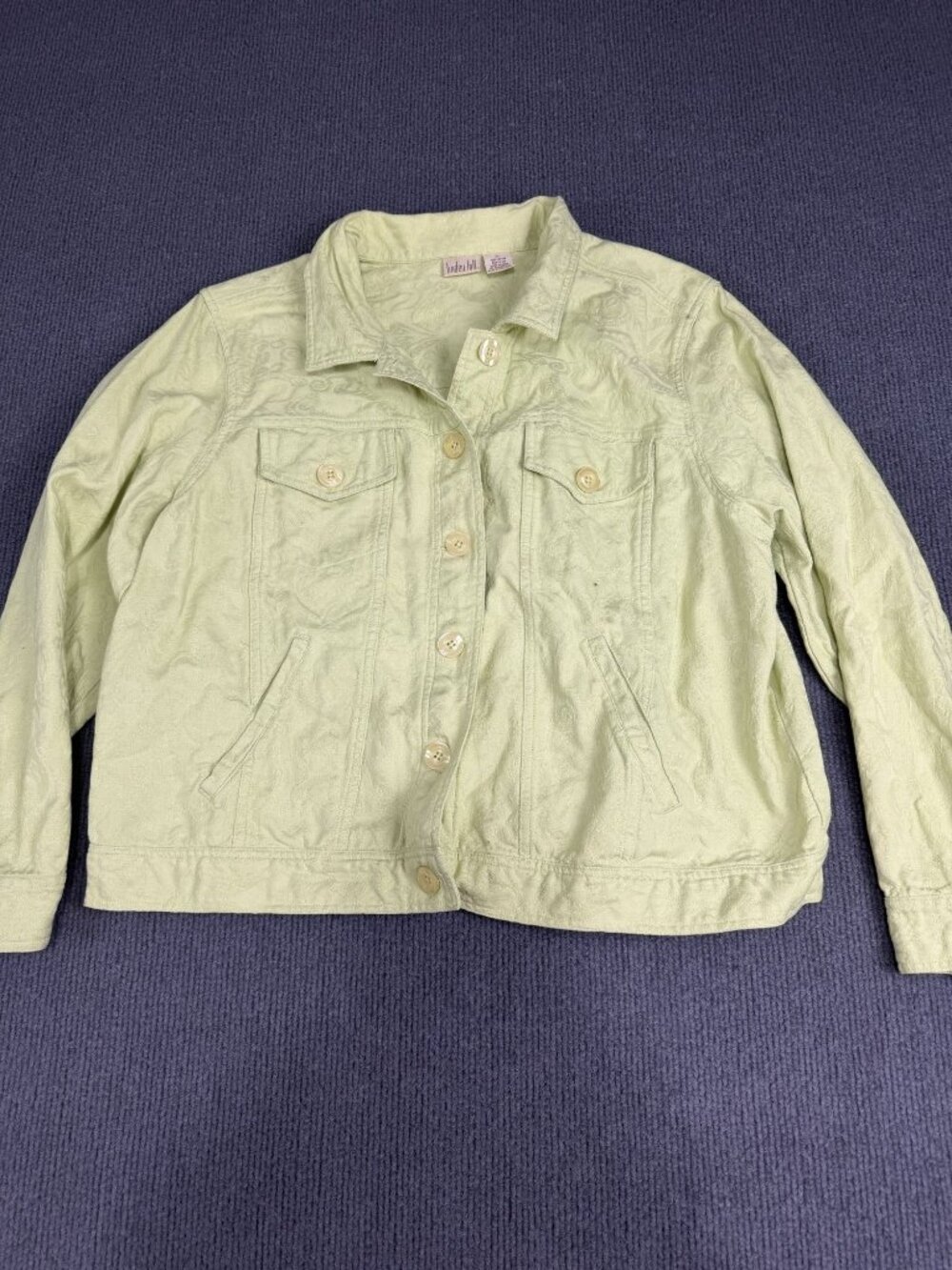 Linden Hill Womens Green Paisley Textured Button-Up Jacket XL